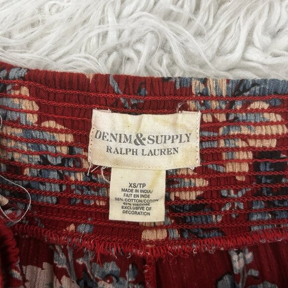 Vtg Y2K Denim & Supply Wide Leg Wrap Pants Pull On  Sz XS Floral Red Boho Vacay - Picture 9 of 10